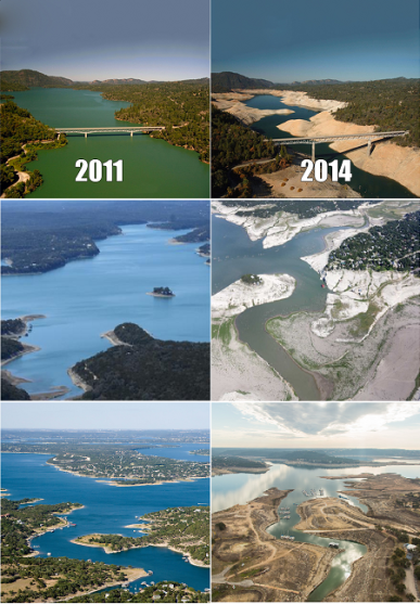 Antes y después de algunos grandes lagos y represas en Texas y California.