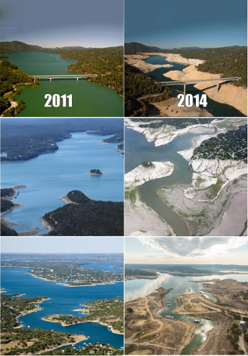 Antes y después de algunos grandes lagos y represas en Texas y California.